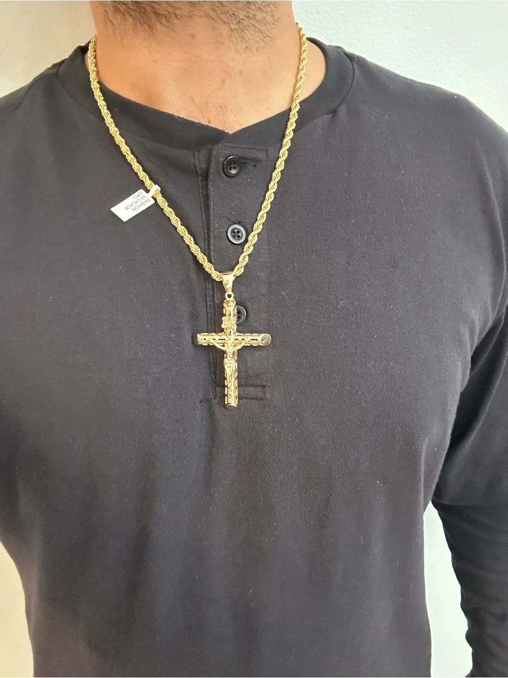 New Gold plated cross Jesus Crucifix Pendant charm with new Rope Chain